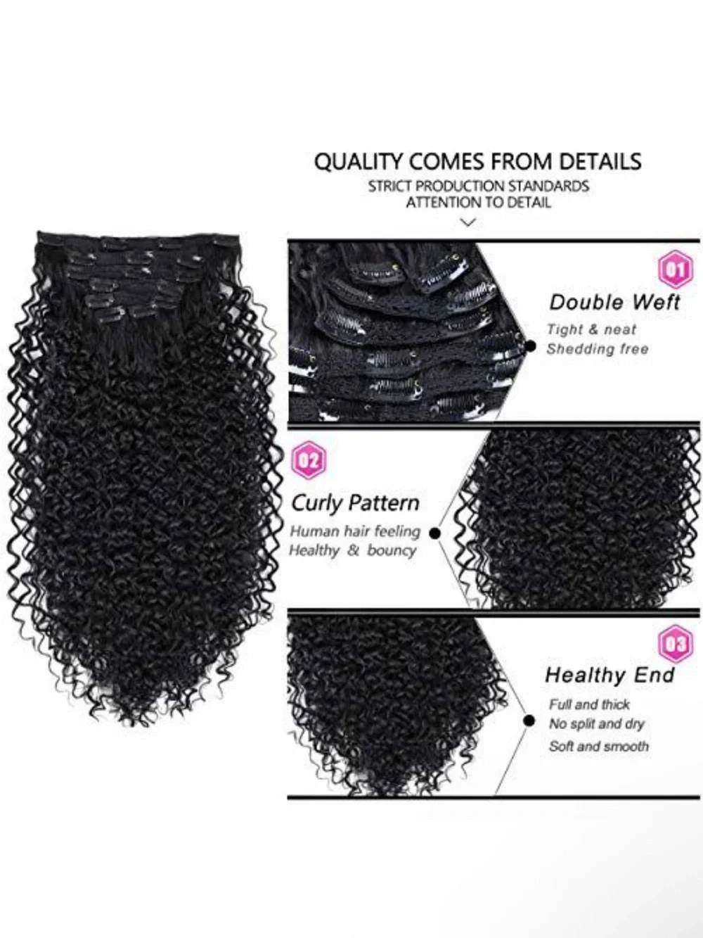 Black Clip-In Curly Hair Extensions - Natural Black